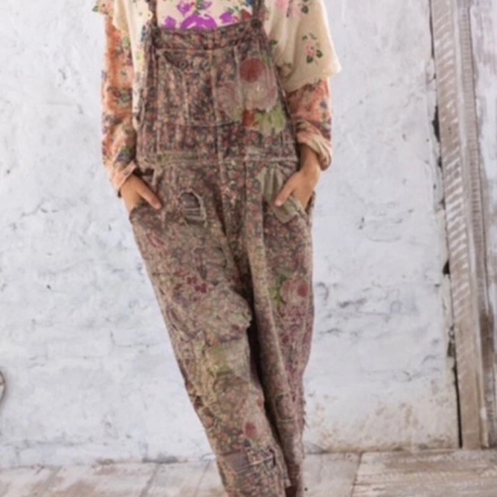Magnolia Pearl Vintage Benjamin wide leg Floral Overalls (item C004) - Picture 1 of 7
